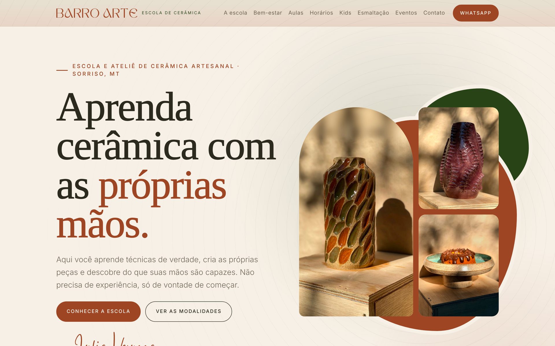 Página inicial do site da Barro Arte